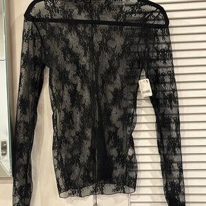 FREE PEOPLE BLACK LACE LONG SLEEVE TOP